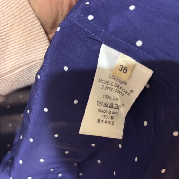 Celine Blue with white polka dots Casual Button Down Shirt - Picture 7 of 9